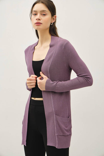 Cotton Blend Knit Open Front Cardigan