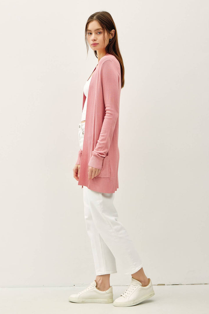 Cotton Blend Knit Open Front Cardigan