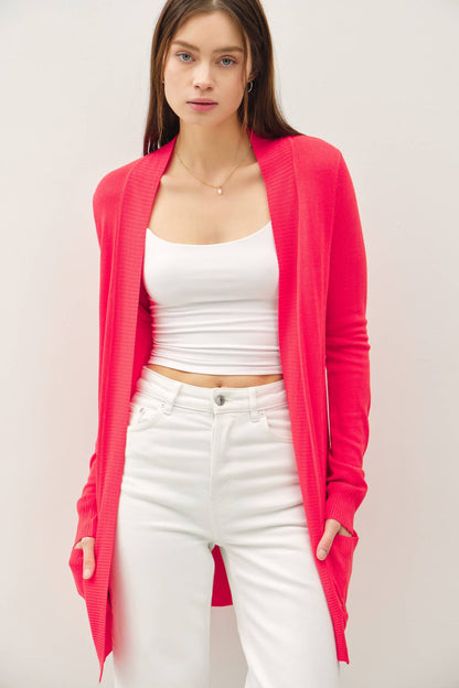 Cotton Blend Knit Open Front Cardigan