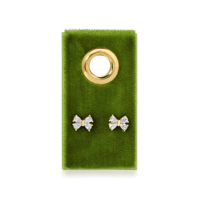 Cubic Zirconia Bow Studs on Velvet Gift Tag