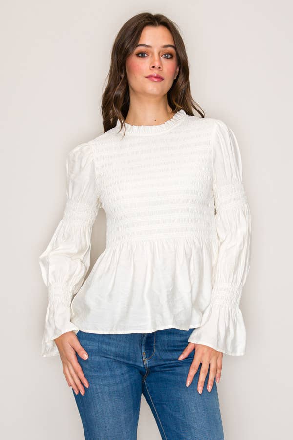 Lourdes Smocked Long Sleeve Blouse