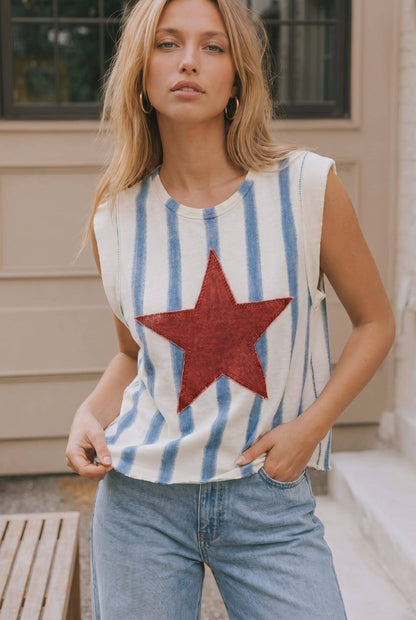 **Pre-Order**  Star Patch Striped Sleeveless Knit Top
