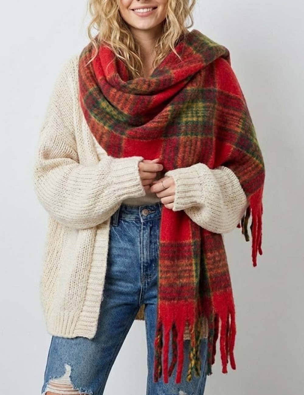 Trendy Plaid Thicken Warm Tassel Knit Scarf MK2BLW6W6NSW75