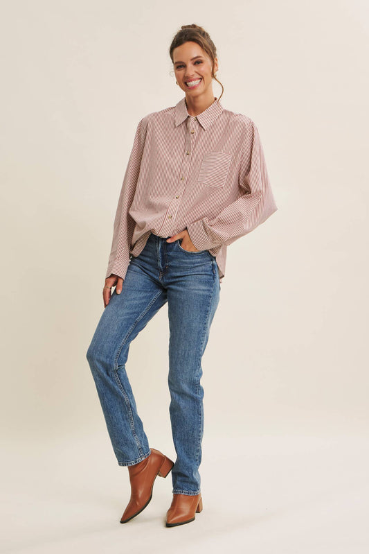 Seasonless Ease Cotton Pinstripe Button-Down Oversized Shirt
