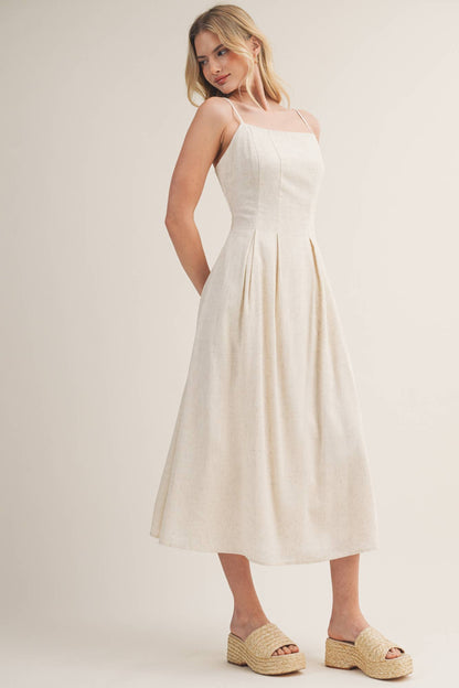 Seamed Bodice Pleated Midi Dress