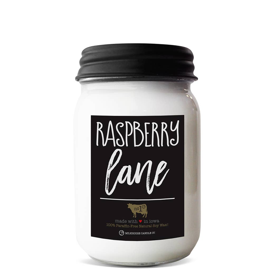 13 oz Mason Jar Candle: Raspberry Lane - Milkhouse Candle