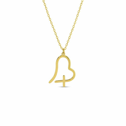 Free Form Heart With Cross Pendant Necklace