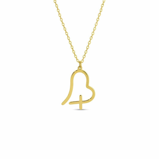 Free Form Heart With Cross Pendant Necklace