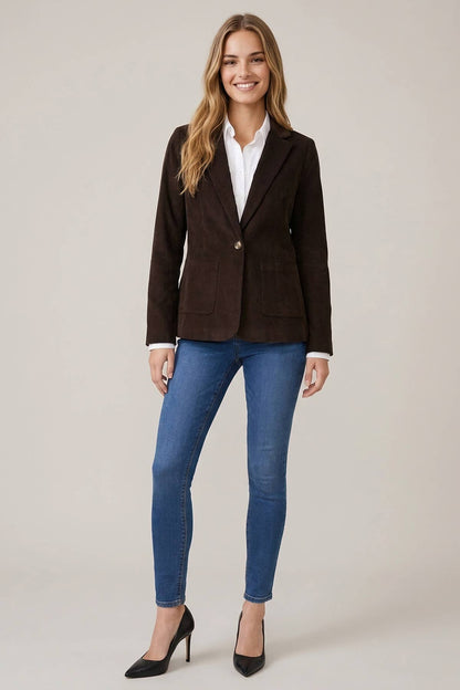 CORDUROY NOTCHED COLLAR PATCHED POCKET BLAZER - 10823J