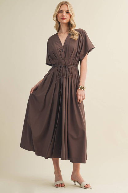 Drawstring Waist Dolman Sleeve Dress