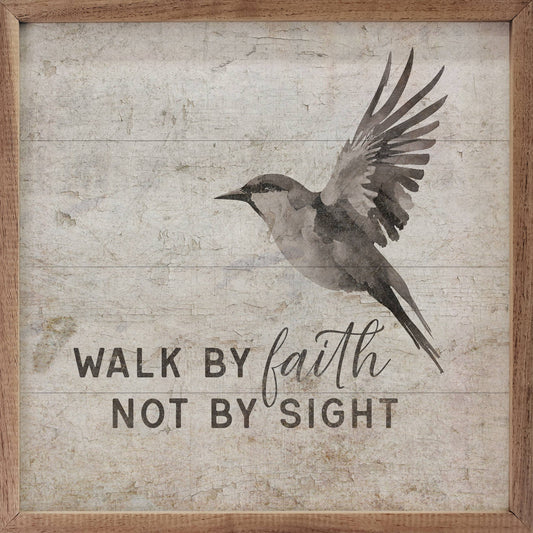 Walk By Faith Not By Sight Bird White Wooden Art Print