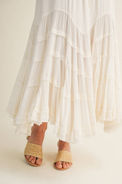 Tie Front Wave Tiered Skirt