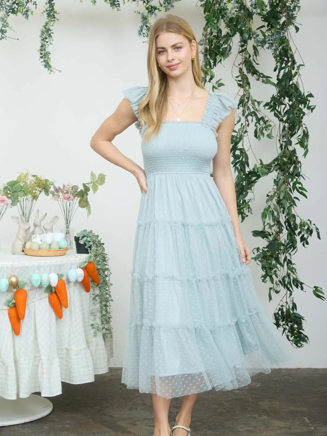 Chiffon Smocked Tiered Midi Dress