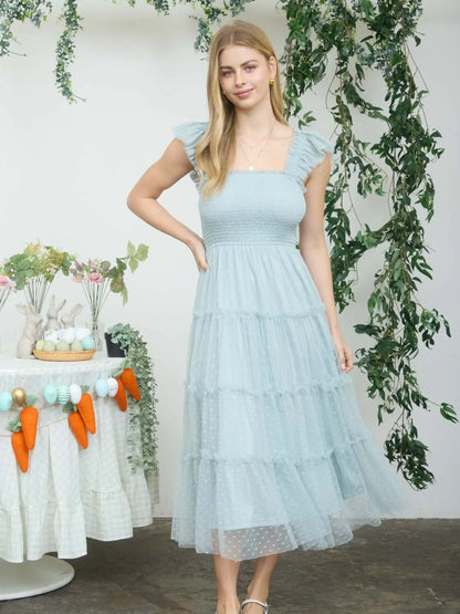 Chiffon Smocked Tiered Midi Dress