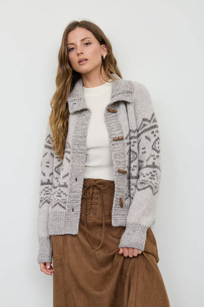 Mock Neck Toggle Button Knit Cardigan