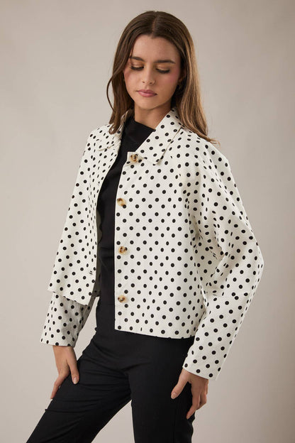 RAGLAN LONG SLEEVE POLKA DOT BOXY JACKET