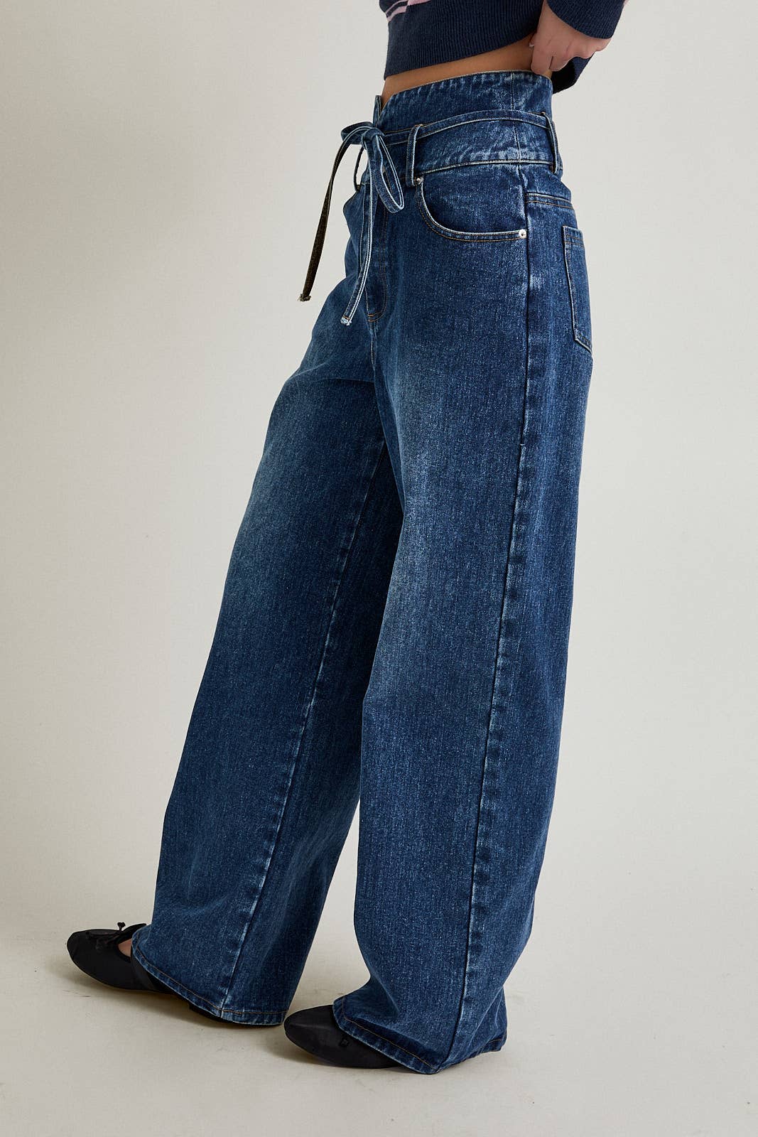 HIGH WAIST WIDE LEG DENIM PANTS