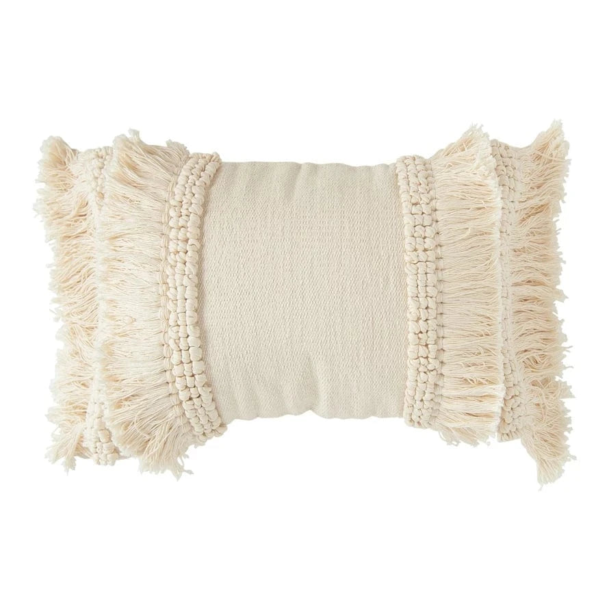 Cotton & Chenille Woven Lumbar Pillow w/ Fringe