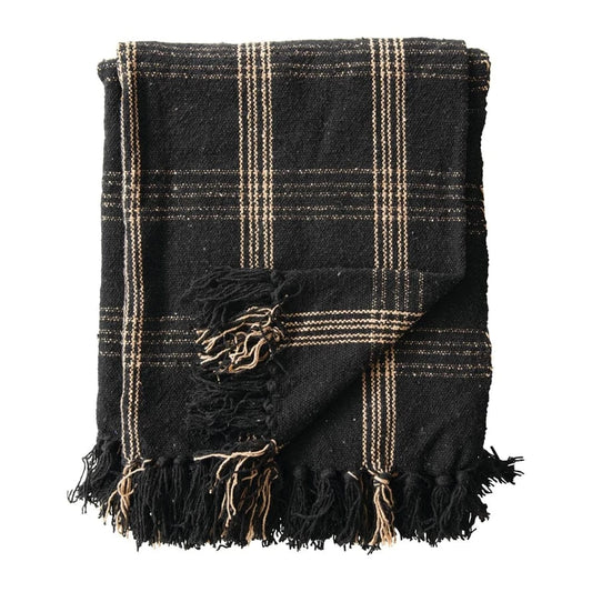 Woven Cotton Blend Throw with Fringe