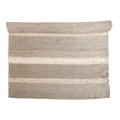 Hand Woven Seagrass and Corn Husk Rug With Stripes
