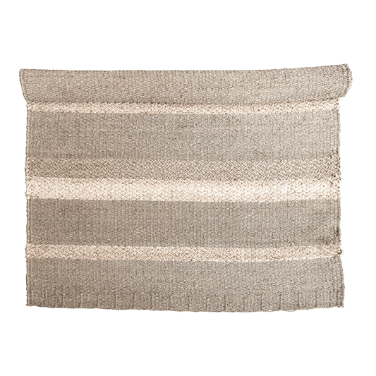 Hand Woven Seagrass and Corn Husk Rug With Stripes