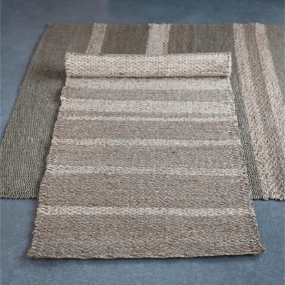 Hand Woven Seagrass and Corn Husk Rug With Stripes