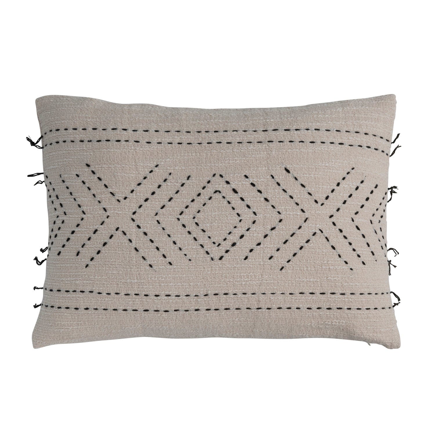 24"L x 16"H Hand-Embroidered Cotton Lumbar Pillow w/ Kantha Stitch