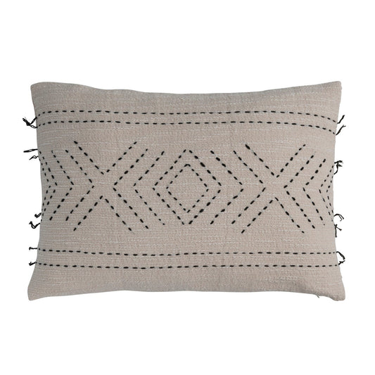 24"L x 16"H Hand-Embroidered Cotton Lumbar Pillow w/ Kantha Stitch