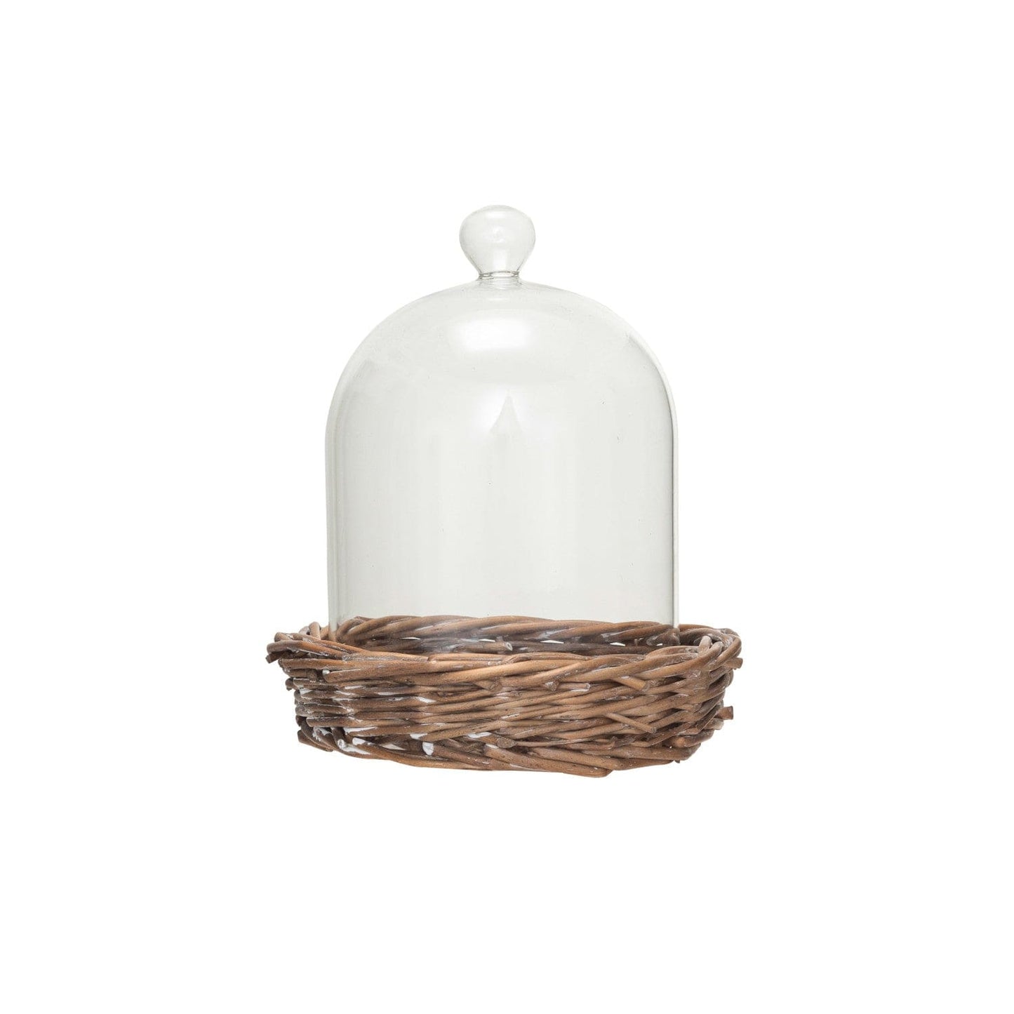 Decorative Glass Cloche w/ Woven Willow Base, Set of 2