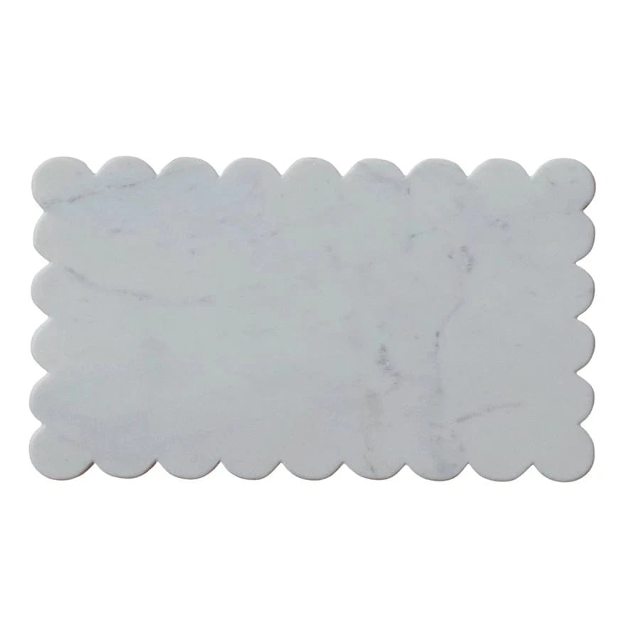 Marble Cheese/Cutting Board w/ Scalloped Edge, White