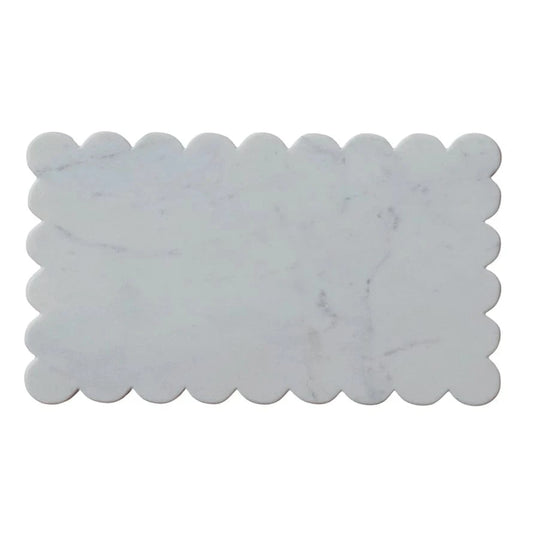 Marble Cheese/Cutting Board w/ Scalloped Edge, White