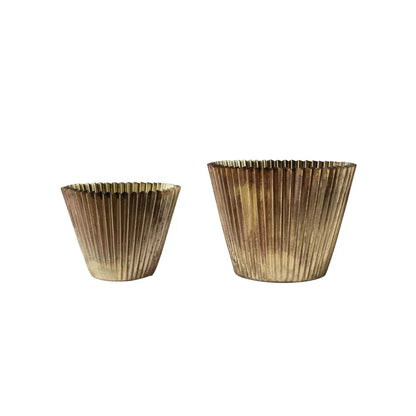 Fluted Metal Planter, Brass Finish - 2 Sizes