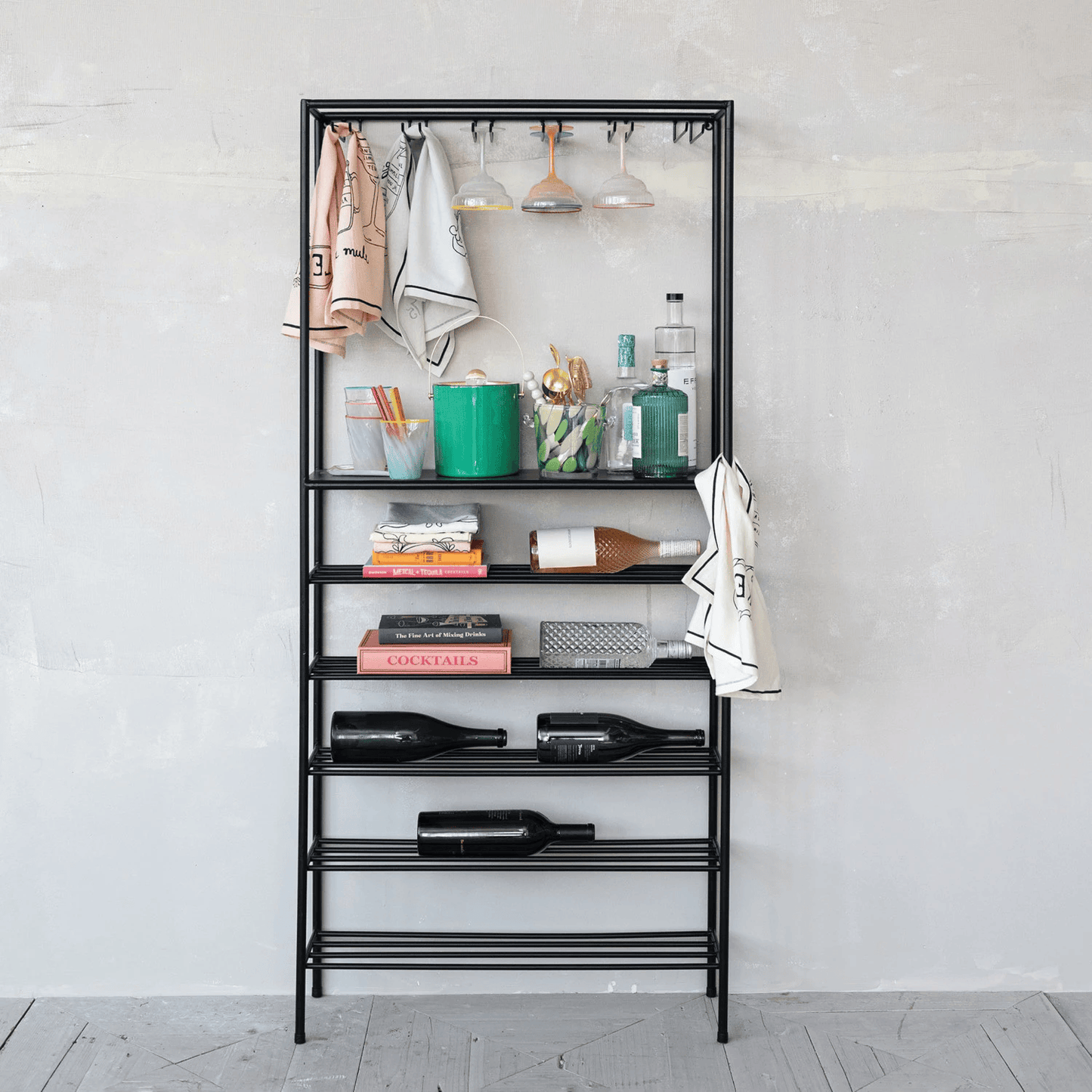 Mini Bar with Stemmed Glass Holders & 6 Shelves (Holds 12 Glasses)