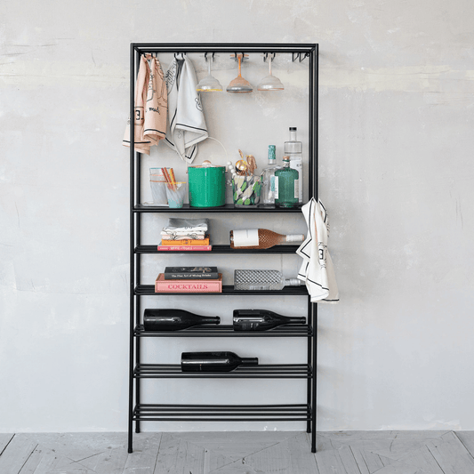 Mini Bar with Stemmed Glass Holders & 6 Shelves (Holds 12 Glasses)