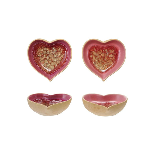 Stoneware Heart Shaped Dish, 2 Colors (Each One Will Vary)