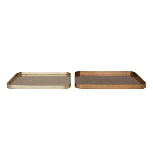 MDF Lacquered Trays w/ Foil, Copper & Gold Finish, 2 Sizes