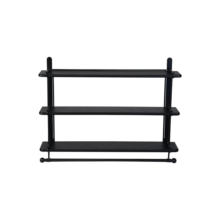 Wood & Metal Wall Shelf w/ 3 Shelves & Rod