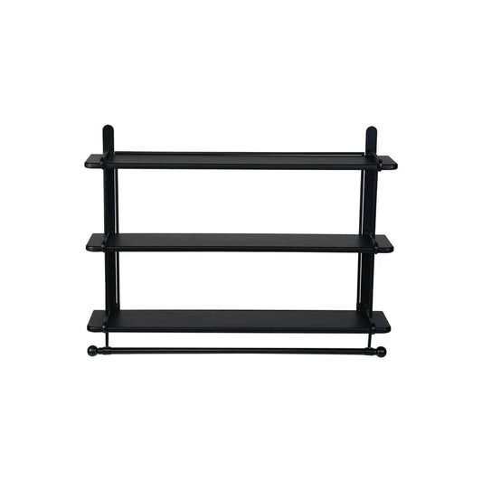 Wood & Metal Wall Shelf w/ 3 Shelves & Rod