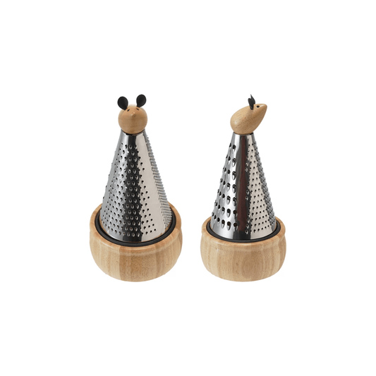 Stainless Steel 3-Sided Grater w/ Mouse Handle & Rubberwood Base,