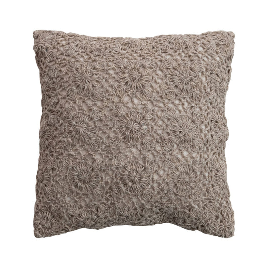New Zealand Wool Crocheted Pillow w/ Cotton Back
