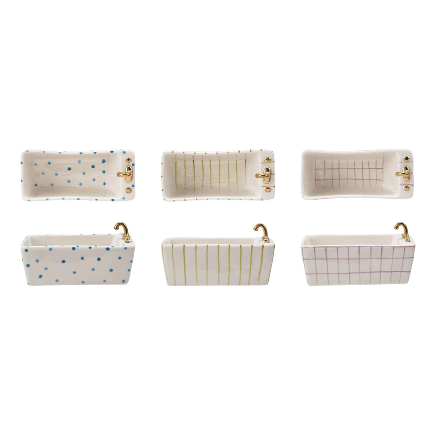 Hand-Painted Stoneware Bathtub Shaped Dish w/ Pattern & Gold Electroplating, 3 Styles