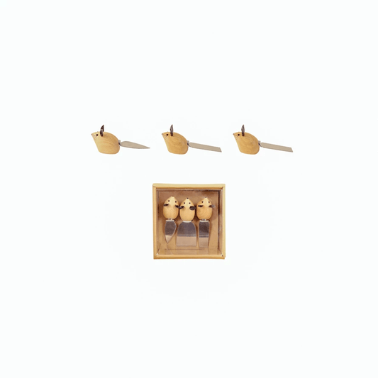 Stainless Steel Cheese Knives w/ Mouse Shaped Handles & Faux Leather Ears, Boxed Set of 3