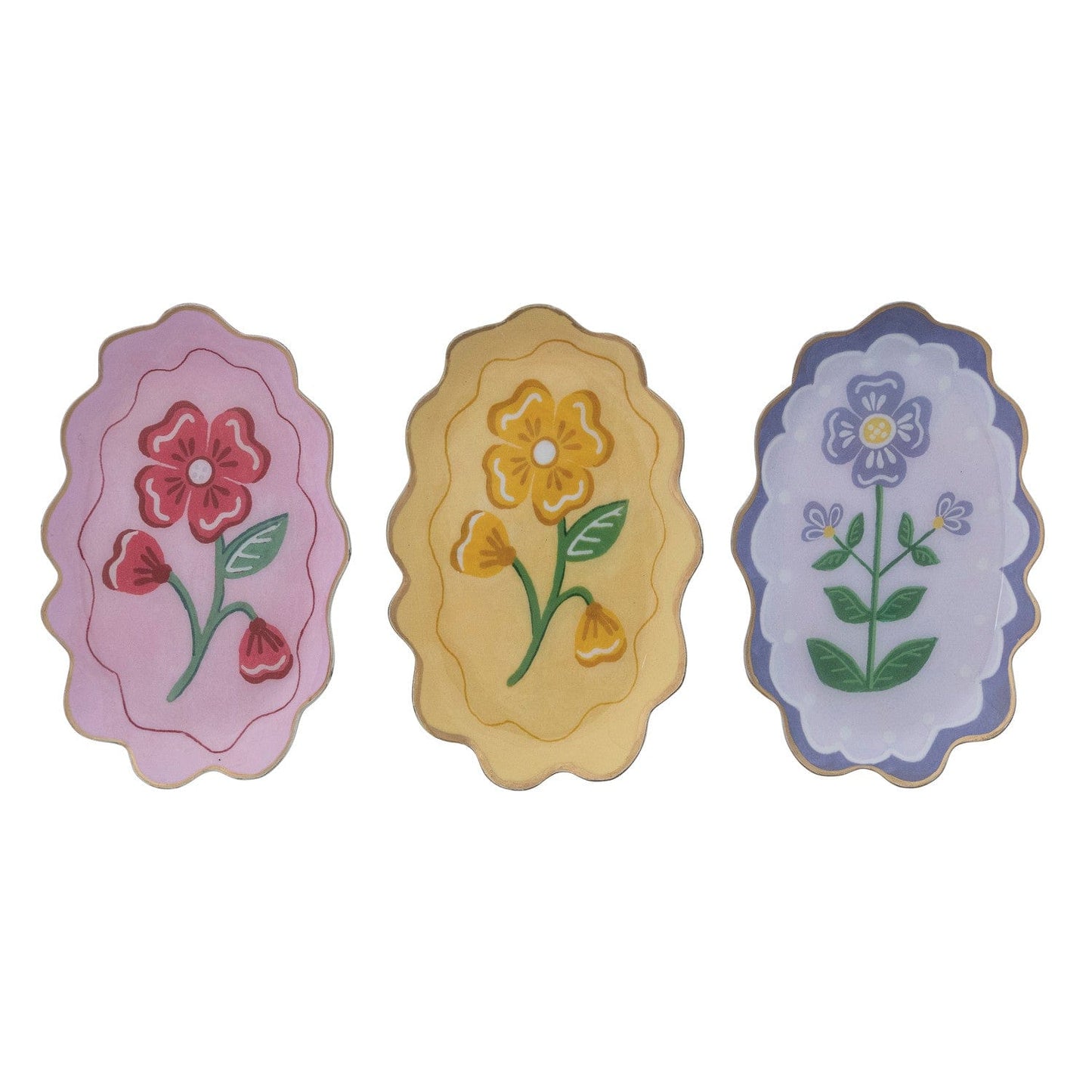 6-1/4"L x 4"W Enameled Metal Scalloped Tray with Flower & Gold Edge, 3 Styles ©