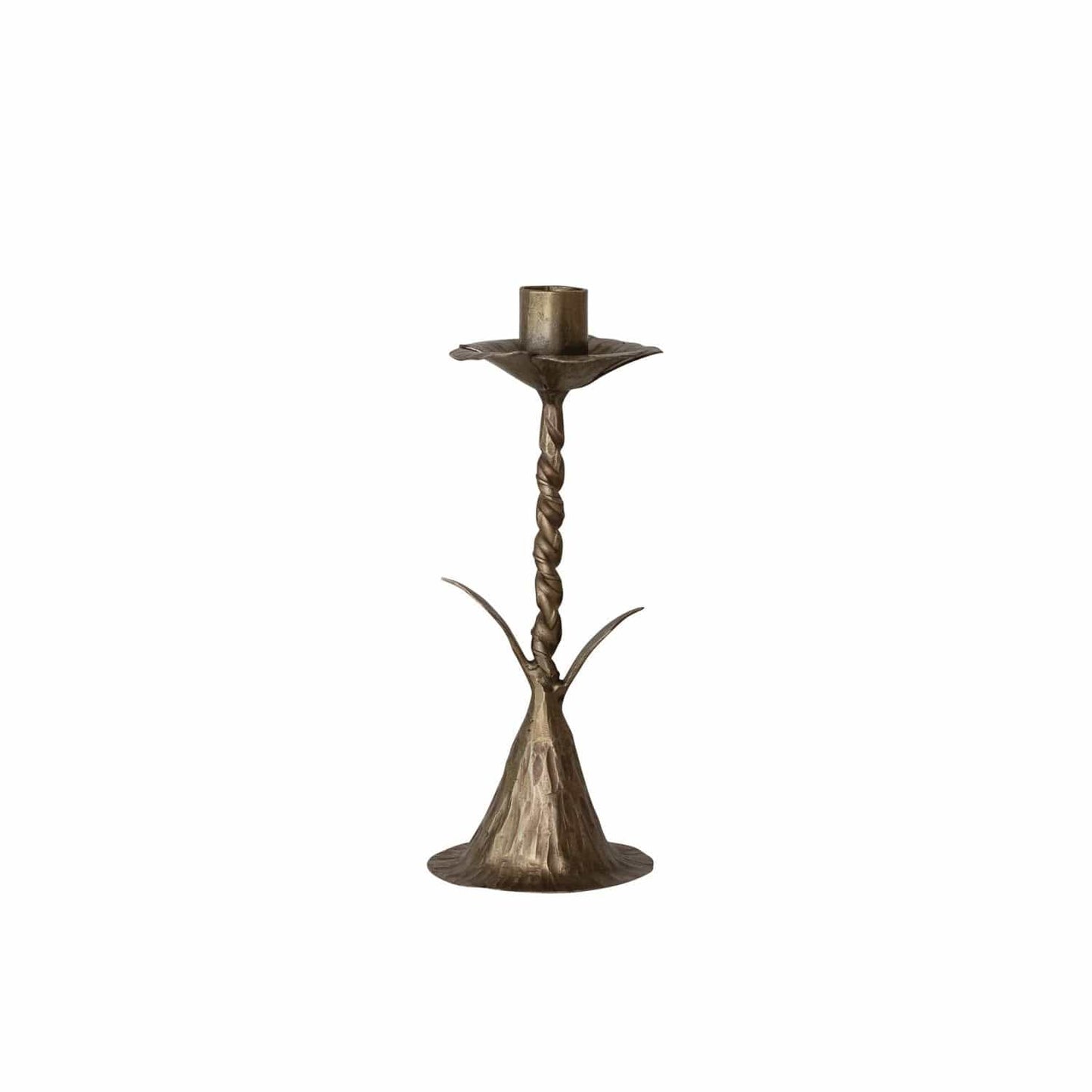 Hand-Forged Metal Twisted Stem Shaped Taper Holder, Antique Brass Finish