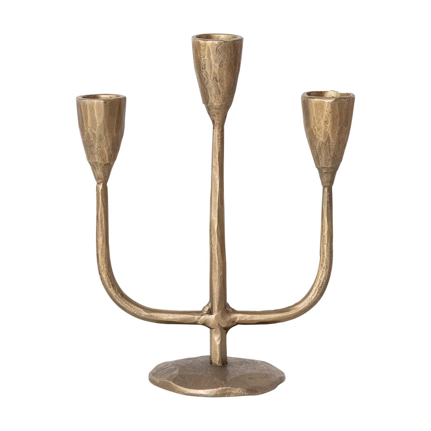 Hand-Forged Iron Candelabra, Antique Brass Finish (Holds (3) 1/2" Tapers)