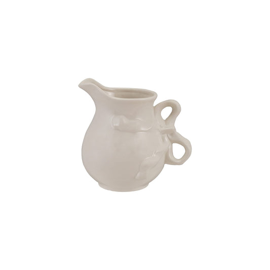 6-1/4"L x 5"W x 6"H 32 oz. Stoneware Pitcher with Bow Shaped Handle, White