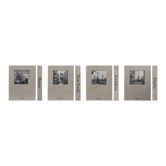 MDF & Linen Book Storage Box with City Name & Image, 4 Styles