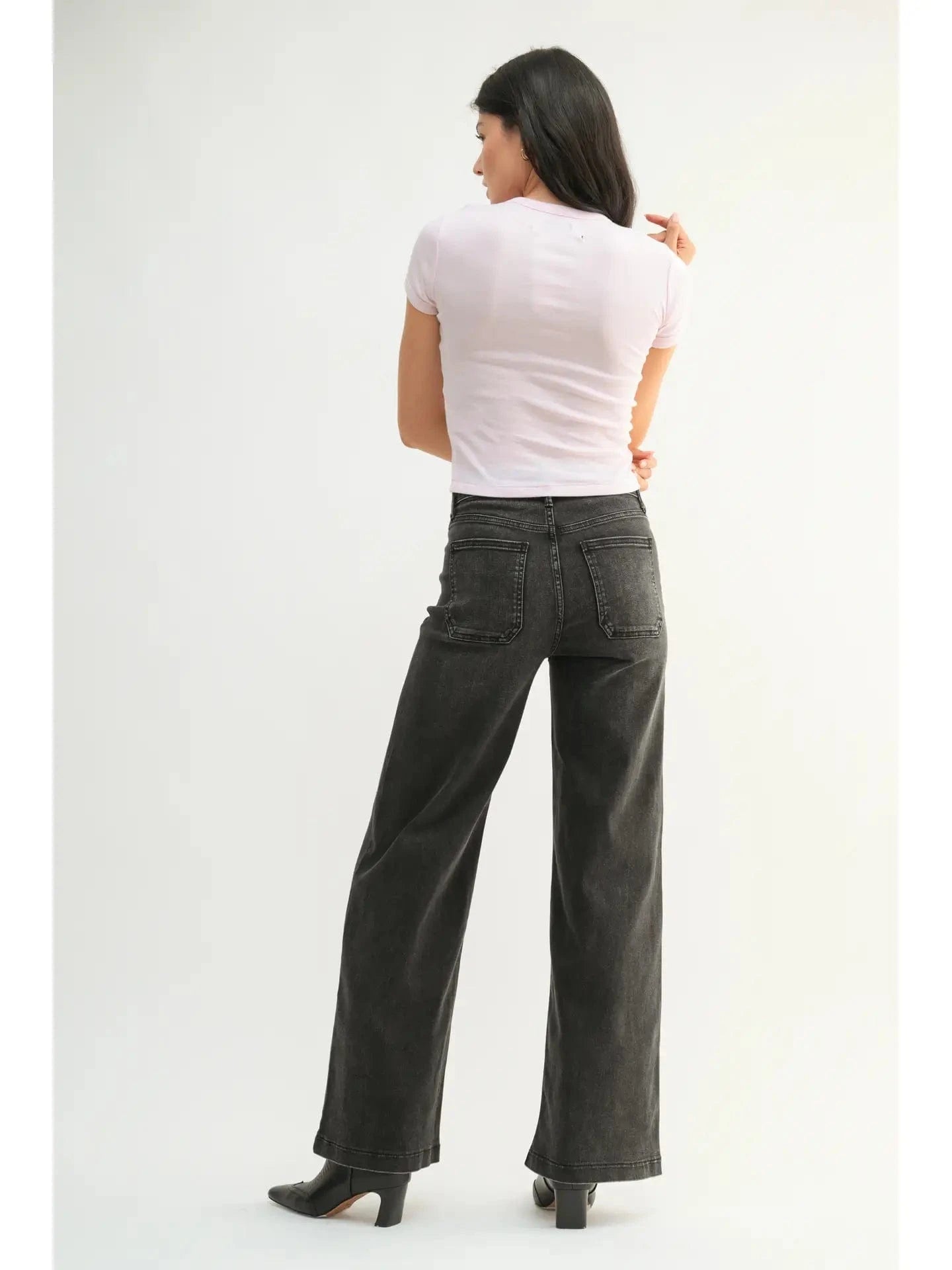 Mini Patch Pocket Wide Black Jeans