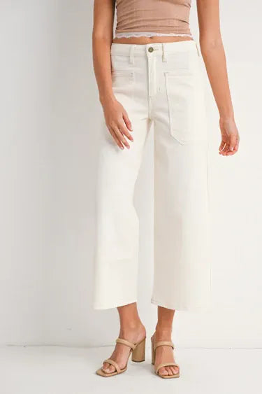 Off White - High Rise Cropped Wide Leg