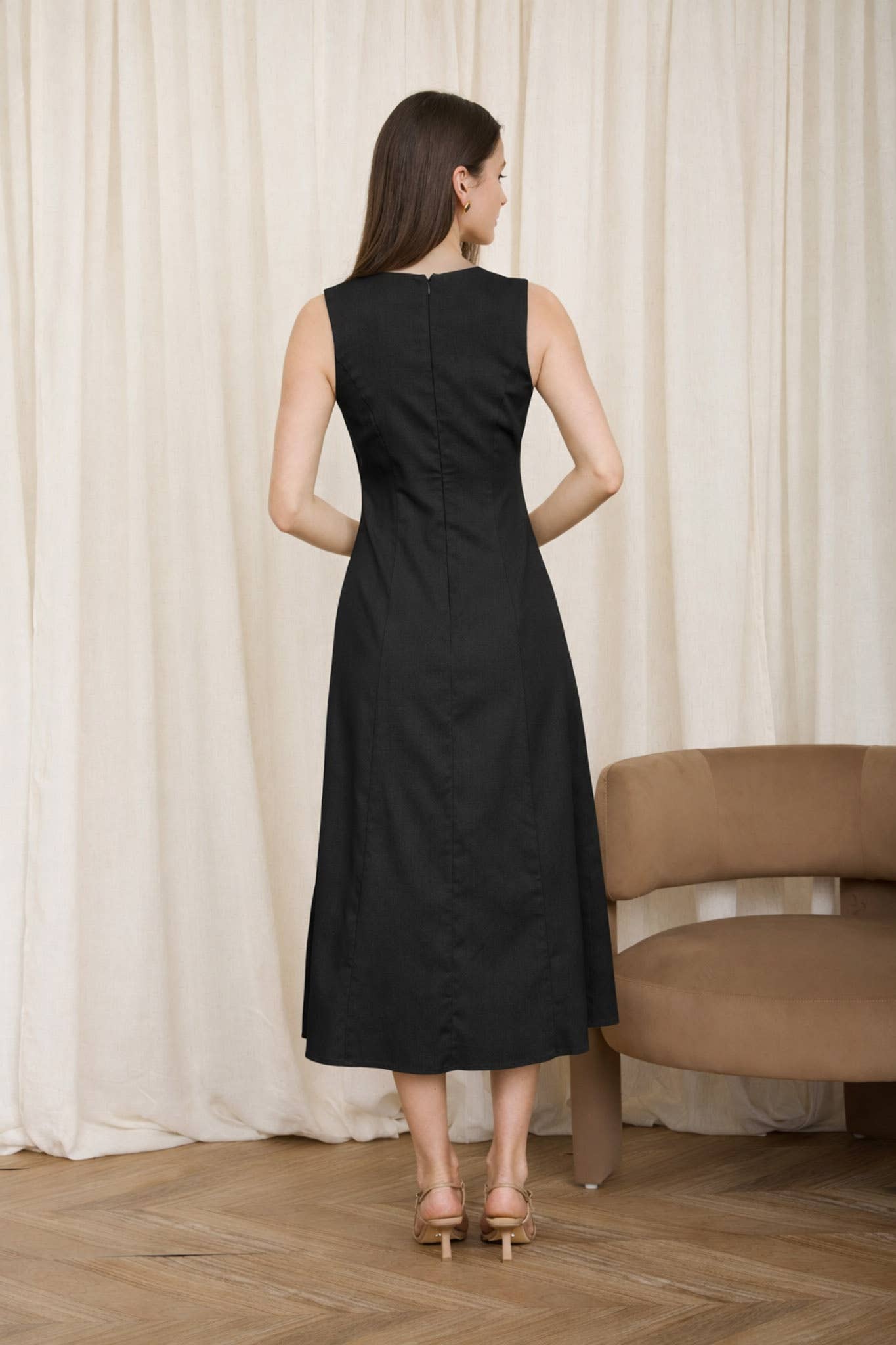 Button Down Sleeveless Split Hem Dress